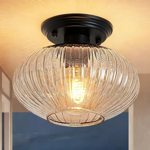 Semi Flush Mount Ceiling Light, Black Vintage Kitchen Ceiling Lights, Amber Striped Glass Close to Ceiling Light Fixtures for Living Room, Hallway, Bedroom Semi Flush Mount Ceiling Light, Black Vintage Kitchen Ceiling Lights, Amber Striped Glass Close to Ceiling Light Fixtures for Living Room, Hallway, Bedroom