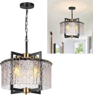 Glass Pendant Light:Crystal Black Chandelier Modern Drum Hanging Fixture Glass Pendant Light:Crystal Black Chandelier Modern Drum Hanging Fixture