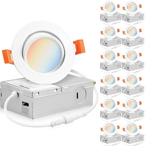 PARMIDA (12 Pack) 3 Inch 5CCT Ultra-Thin LED Adjustable Gimbal Recessed Lighting with J-Box, 2700K/3000K/3500K/4000K/5000K 5 Color Selectable, 8W, Eyeball Canless Slim Panel Lights, Dimmable, IC, ETL PARMIDA (12 Pack) 3 Inch 5CCT Ultra-Thin LED Adjustable Gimbal Recessed Lighting with J-Box, 2700K/3000K/3500K/4000K/5000K 5 Color Selectable, 8W, Eyeball Canless Slim Panel Lights, Dimmable, IC, ETL