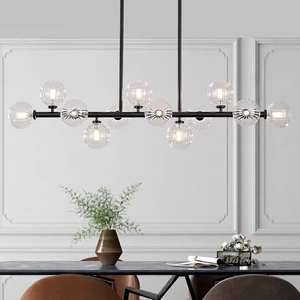 50 Inch Large Glass Globe Sputnik Chandelier, 12-Light Mid Century Modern Dining Light Fixture Over Table, Black Linear Chandeliers for Dining Room Kitchen Island Living Room (Clear Bubble) 50 Inch Large Glass Globe Sputnik Chandelier, 12-Light Mid Century Modern Dining Light Fixture Over Table, Black Linear Chandeliers for Dining Room Kitchen Island Living Room (Clear Bubble)