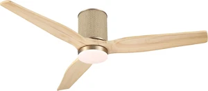 LEDLUX 52" Ceiling Fan with Light - Low Profile Flush Mount Ceiling Fan, 6-Speed Remote Control, Solid Wood, Quiet Reversible DC Motor, Boho Style, for Bedroom, Living Room, Porch, Light Oak/Gold