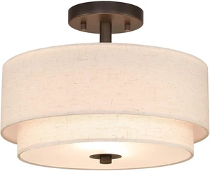 XiNBEi Lighting 13" Drum Semi Flush Mount Ceiling Light for Bedroom, Bronze XiNBEi Lighting 13" Drum Semi Flush Mount Ceiling Light for Bedroom, Bronze