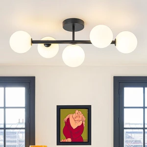 EDISLIVE 5-Light Semi Flush Mount Glass Ceiling Light Frosted Globe, 26.4 in Modern Sputnik Light Fixture Chandeliers with Milk Glass Shade Black Finished EDISLIVE 5-Light Semi Flush Mount Glass Ceiling Light Frosted Globe, 26.4 in Modern Sputnik Light Fixture Chandeliers with Milk Glass Shade Black Finished