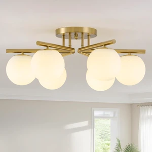6 Lights Sputnik Ceiling Light Fixture,Semi Flush Mount Ceiling Light Sputnik with Milk Glass Globe, Brushed Brass Chandelier for Living Room, 25.98 Large Mid Century Modern Fixture 6 Lights Sputnik Ceiling Light Fixture,Semi Flush Mount Ceiling Light Sputnik with Milk Glass Globe, Brushed Brass Chandelier for Living Room, 25.98 Large Mid Century Modern Fixture
