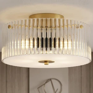 13.8" Gold Flush Mount Ceiling Light, 3-Light Clear Ribbed Glass Ceiling Light Fixture, Large Modern Close to Ceiling Light for Low Ceiling Bedroom Hallway Entryway Kitchen Dining Room Living Room 13.8" Gold Flush Mount Ceiling Light, 3-Light Clear Ribbed Glass Ceiling Light Fixture, Large Modern Close to Ceiling Light for Low Ceiling Bedroom Hallway Entryway Kitchen Dining Room Living Room