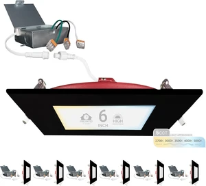 NUWATT 6" 2 HR Fire Rated Black Square LED Wafer Lights 2700K-5000K, 6 Pack