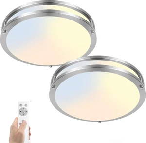 13 Inch LED Flush Mount Ceiling Light with Remote Control, 2-Pack 36W 3600LM Dimmable Ceiling Light Fixture, 5CCT 2700K-6500K Adjustable Brushed Nickel Lighting for Kitchen Bedroom Bathroom