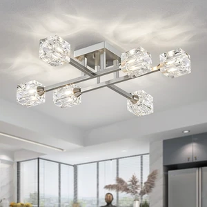 XINGQI 24" Sputnik Light Fixture 6-Lights Semi Flush Mount Ceiling Light, Modern Glass Chandelier Brushed Nickel Lighting for Dining Room Living Room Kitchen Bedroom Entryway XINGQI 24" Sputnik Light Fixture 6-Lights Semi Flush Mount Ceiling Light, Modern Glass Chandelier Brushed Nickel Lighting for Dining Room Living Room Kitchen Bedroom Entryway