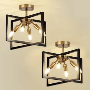 2P Modern Farmhouse Semi Flush Mount Ceiling Light Fixture, Black and Gold Candelabra Industrial 4-Light Lighting for Kitchen, Dining Room, Bedroom, Hallway, Living Room, Entryway, 2 Pack 2P Modern Farmhouse Semi Flush Mount Ceiling Light Fixture, Black and Gold Candelabra Industrial 4-Light Lighting for Kitchen, Dining Room, Bedroom, Hallway, Living Room, Entryway, 2 Pack