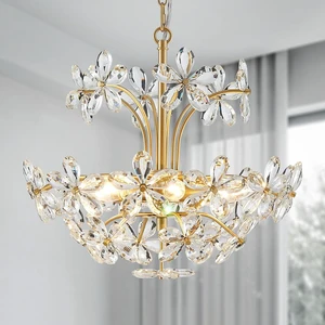 WUZUPS Crystal Chandelier Pendant Flushmount Ceiling Light Modern Lighting Fixture for Bedroom Hallway Bar Kitchen Bathroom, H 15.7" x W 17.7", Gold, E12 Base WUZUPS Crystal Chandelier Pendant Flushmount Ceiling Light Modern Lighting Fixture for Bedroom Hallway Bar Kitchen Bathroom, H 15.7" x W 17.7", Gold, E12 Base