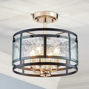 AGV LIGHTING Ceiling Light Fixture, Semi Flush Ceiling Light, 4-Lights, Hazy GlassMatte Black & Shine Gold Finish, D12 x H8 inch AGV LIGHTING Ceiling Light Fixture, Semi Flush Ceiling Light, 4-Lights, Hazy GlassMatte Black & Shine Gold Finish, D12 x H8 inch