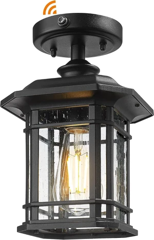 Emliviar Dusk to Dawn Industrial Semi Flush Mount Ceiling Light, 1-Light Outdoor Ceiling Light Fixture with Seeded Glass, Black Finish, 2084F-PC BK Emliviar Dusk to Dawn Industrial Semi Flush Mount Ceiling Light, 1-Light Outdoor Ceiling Light Fixture with Seeded Glass, Black Finish, 2084F-PC BK