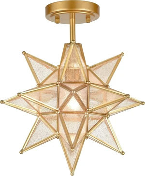 HYDELITE Brushed Gold Moravian Star Ceiling Light with Seeded Glass HYDELITE Brushed Gold Moravian Star Ceiling Light with Seeded Glass