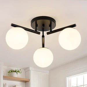 3 Light Modern Sputnik Semi Flush Mount Ceiling Light, Black Sputnik Ceiling Light Fixture, 21.65 '' Milky Glass Globe Mid Century Modern Ceiling Lights for Bedroom Hallway Living Room 3 Light Modern Sputnik Semi Flush Mount Ceiling Light, Black Sputnik Ceiling Light Fixture, 21.65 '' Milky Glass Globe Mid Century Modern Ceiling Lights for Bedroom Hallway Living Room