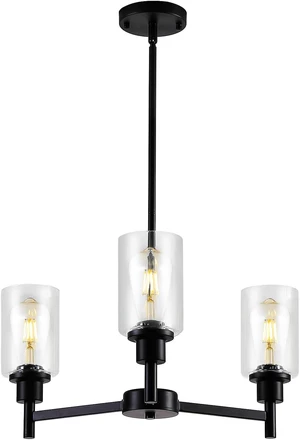 9MMML Farmhouse 3-Light Glass Chandelier, Modern Black Chandelier for Kitchen, Dining Room, Living Room, Foyer, E26 Bulb Base 9MMML Farmhouse 3-Light Glass Chandelier, Modern Black Chandelier for Kitchen, Dining Room, Living Room, Foyer, E26 Bulb Base