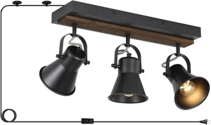 KEESFU 3-Light Plug in Track Lighting, Black Semi Flush Mount Ceiling Light KEESFU 3-Light Plug in Track Lighting, Black Semi Flush Mount Ceiling Light