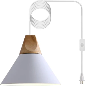 Modern Plug in Pendant Light,Haning Light with 16.4ft Cord, On/Off Switch,Hanging Light with Plug in,Solid Wood,Matte White Modern Plug in Pendant Light,Haning Light with 16.4ft Cord, On/Off Switch,Hanging Light with Plug in,Solid Wood,Matte White