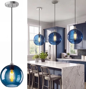 NIORSUN Pendant Lights Kitchen Island 3 Pack, Blue Glass Pendant Light Fixtures with Clear Globe Shade, Adjustable Height Design, Modern Kitchen Island Lighting for Dining Room, Bedroom (7.87in) NIORSUN Pendant Lights Kitchen Island 3 Pack, Blue Glass Pendant Light Fixtures with Clear Globe Shade, Adjustable Height Design, Modern Kitchen Island Lighting for Dining Room, Bedroom (7.87in)