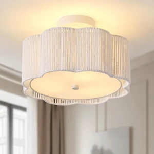 13.5" Rattan Ceiling Light Fixture with Fabric Shade, Boho Light Fixtures Ceiling Flush Mount, 3-Light Rattan Flower Shape Close to Ceiling Light Fixtures for Kitchen Bedroom Entry (White) 13.5" Rattan Ceiling Light Fixture with Fabric Shade, Boho Light Fixtures Ceiling Flush Mount, 3-Light Rattan Flower Shape Close to Ceiling Light Fixtures for Kitchen Bedroom Entry (White)