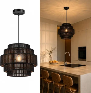 BoostArea Boho Rattan Chandelier Light,5-Tier Hand Woven Lampshade Ceiling Pendant Light Fixture,13 Farmhouse Chandelier Hanging Light for Living Room,Kitchen Island,Bedroom,Adjustable Cord,Black BoostArea Boho Rattan Chandelier Light,5-Tier Hand Woven Lampshade Ceiling Pendant Light Fixture,13 Farmhouse Chandelier Hanging Light for Living Room,Kitchen Island,Bedroom,Adjustable Cord,Black