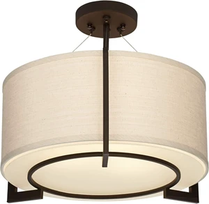 Stinson 17 1/4" Wide Linen Bronze 3-Light Semi-Flush Mount Ceiling Fixture Stinson 17 1/4" Wide Linen Bronze 3-Light Semi-Flush Mount Ceiling Fixture