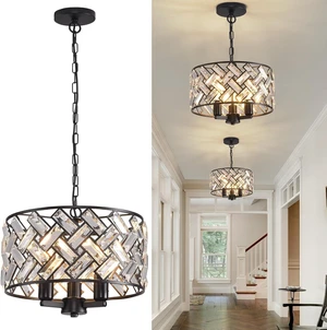 lobolighting 11'' Black Crystal Chandelier, 3-Light Modern Chandelier lobolighting 11'' Black Crystal Chandelier, 3-Light Modern Chandelier