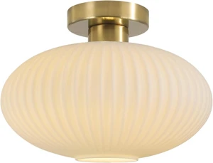 BOKT Mid Century Modern Ceiling Light Fixture Milk White Ribbed Glass Ceiling Light Nursery Close to Ceiling Stairway Gold Semi Flush Mount Ceiling Lamp 11.8" BOKT Mid Century Modern Ceiling Light Fixture Milk White Ribbed Glass Ceiling Light Nursery Close to Ceiling Stairway Gold Semi Flush Mount Ceiling Lamp 11.8"