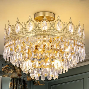 TOCHIC Flush Mount Ceiling Light Fixture, Modern Farmhouse Crystal Chandelier 6 Lights Gold Semi Flush Mount Ceiling Lighting for Bedroom, Dining Living Room, Kids Room, Foyer, 18 W TOCHIC Flush Mount Ceiling Light Fixture, Modern Farmhouse Crystal Chandelier 6 Lights Gold Semi Flush Mount Ceiling Lighting for Bedroom, Dining Living Room, Kids Room, Foyer, 18 W