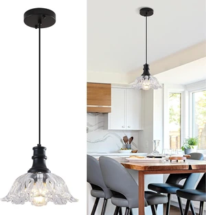 Vintage Pendant Light Fixture, Flower Pendant Light with Glass Shade, Adjustable Height Pendant Light for Kithcen Island, Dining Room, Living Room, Bathroom, Bedroom, Sink Vintage Pendant Light Fixture, Flower Pendant Light with Glass Shade, Adjustable Height Pendant Light for Kithcen Island, Dining Room, Living Room, Bathroom, Bedroom, Sink