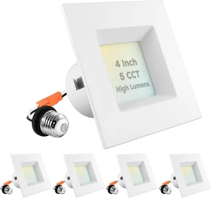 LUXRITE 4 Inch Square LED Recessed Can Lights, 14W=75W, 5 Color Options 2700K-5000K, 950 Lumens, Dimmable LED Retrofit Kit, Wet Rated, IC Rated, Energy Star, ETL Listed (4 Pack) LUXRITE 4 Inch Square LED Recessed Can Lights, 14W=75W, 5 Color Options 2700K-5000K, 950 Lumens, Dimmable LED Retrofit Kit, Wet Rated, IC Rated, Energy Star, ETL Listed (4 Pack)