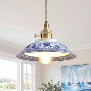 Vintage Ceramic Pendant Lights,Blue and White Porcelain Light Fixture