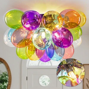 20" Colorful Bubble Chandelier, 6-Light Glass Globe Semi Flush Light 20" Colorful Bubble Chandelier, 6-Light Glass Globe Semi Flush Light