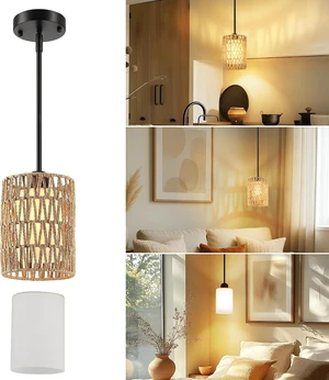 6 in. Mini Rattan Pendant Light, 2-in-1 Glass & Rattan Shade 6 in. Mini Rattan Pendant Light, 2-in-1 Glass & Rattan Shade