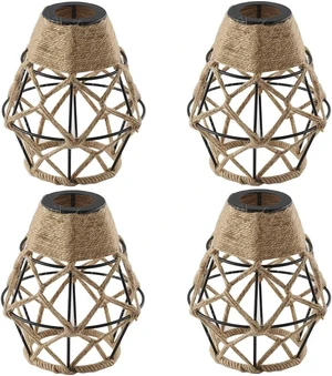 Metal Cage Handcrafted Woven Lampshade in Natural Neutral Jute Rope Industrial Style Lighting with Elegant Patterns for Wall Sconces Ceiling/Pendant Lights Table/Floor Lamps Home Decor - 4 Packs Metal Cage Handcrafted Woven Lampshade in Natural Neutral Jute Rope Industrial Style Lighting with Elegant Patterns for Wall Sconces Ceiling/Pendant Lights Table/Floor Lamps Home Decor - 4 Packs