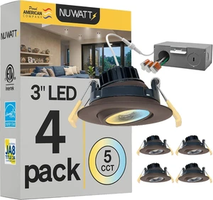 NUWATT 3 Inch Bronze Gimbal LED Recessed Lights CCT 2700K-5000K, ETL, 4 PK NUWATT 3 Inch Bronze Gimbal LED Recessed Lights CCT 2700K-5000K, ETL, 4 PK