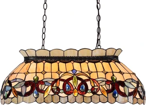 Capulina Tiffany Lamp Brown Stained Glass Pool Table Light Chandelier 3-Light
