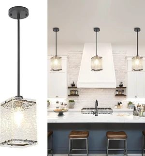 Water Ripple Glass Pendant Lights Kitchen Island, Black, 3 Pack Water Ripple Glass Pendant Lights Kitchen Island, Black, 3 Pack