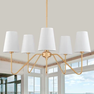 Brass Gold Chandeliers, 5-Light Farmhouse Pendant Light Fixture Over Table