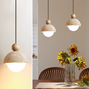 Spherical Wabi Sabi Pendant Light, Natural Travertine Pendant Light, 1Pcs Spherical Wabi Sabi Pendant Light, Natural Travertine Pendant Light, 1Pcs