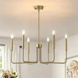 Brushed Gold Chandelier for Dining Room,6-Light Dining Room Light Industrial Modern Style Pendant Lamps, Bedrooms, Foyers, Corridors, Kitchens, Living RoomsEntrances (Brushed Gold) Brushed Gold Chandelier for Dining Room,6-Light Dining Room Light Industrial Modern Style Pendant Lamps, Bedrooms, Foyers, Corridors, Kitchens, Living RoomsEntrances (Brushed Gold)