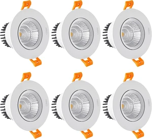 3 Inch LED Recessed Downlight, 5W COB Ceiling Light with Driver, 3000K/4000K/6000K, CRI92, 410lm, 50W Halogen Bulb Equivalent Lighting Fixture, FCC Certification (6 Pack - Round) 3 Inch LED Recessed Downlight, 5W COB Ceiling Light with Driver, 3000K/4000K/6000K, CRI92, 410lm, 50W Halogen Bulb Equivalent Lighting Fixture, FCC Certification (6 Pack - Round)