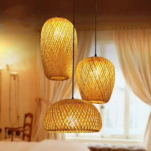 Bamboo Pendant Light, 3 Headlights Retro Japanese Style E27 Natural Bamboo Chandelier Hanging Light Ceiling Lighting Fixture for Living Room Bedroom Restaurant Cafe Teahouse Bar Dining Room Club