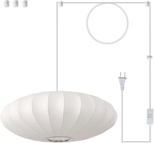 20in Plug in Pendant Light Lantern, White Imitation Silk 3-Light 20in Plug in Pendant Light Lantern, White Imitation Silk 3-Light