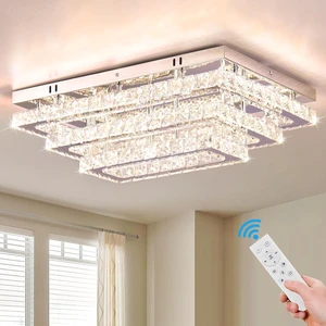 20" Rectangular Crystal Chandelier, Dimmable LED Flush Mount Ceiling Light 20" Rectangular Crystal Chandelier, Dimmable LED Flush Mount Ceiling Light