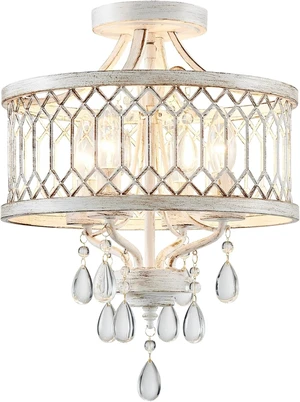 Crystal Ceiling Light Fixture, Modern Semi Flush Mount Ceiling Light, Farmhouse Crystal Chandeliers for Dining Room Light Fixture, Hallway Lighting Fixtures for Kitchen Bedroom Bathroom Foyer Entryway