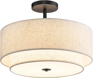 16" Semi Flush Mount Ceiling Light,3-Light Double Drum Black Light Fixtures Modern Farmhouse 2-Tier Linen Shade Design for Bedroom, Living Room, Kitchen, Dining Room, Entryway and Hallway 16" Semi Flush Mount Ceiling Light,3-Light Double Drum Black Light Fixtures Modern Farmhouse 2-Tier Linen Shade Design for Bedroom, Living Room, Kitchen, Dining Room, Entryway and Hallway