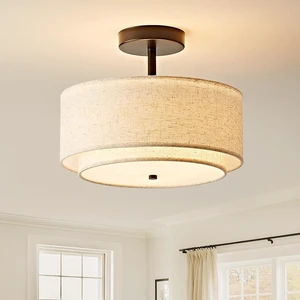 12.6'' Drum Semi Flush Mount Ceiling Light, 3-Light Fabric Linen Shade Design Farmhouse Black Light Fixture for Living Room, Bedroom, Kitchen, Dining Room, Entryway, Hallway 12.6'' Drum Semi Flush Mount Ceiling Light, 3-Light Fabric Linen Shade Design Farmhouse Black Light Fixture for Living Room, Bedroom, Kitchen, Dining Room, Entryway, Hallway