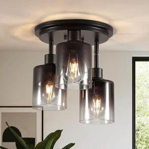 3-Light Black Semi Flush Mount Ceiling Light with Gradient Smoked Glass Shade, Modern Farmhouse Close to Ceiling Light Fixtures for Bedroom Kitchen Hallway Entryway, E26 Base 3-Light Black Semi Flush Mount Ceiling Light with Gradient Smoked Glass Shade, Modern Farmhouse Close to Ceiling Light Fixtures for Bedroom Kitchen Hallway Entryway, E26 Base