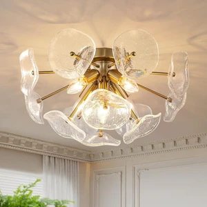 Semi Flush Mount Ceiling Light, Mid Century Modern Chandelier Gold 5 Light