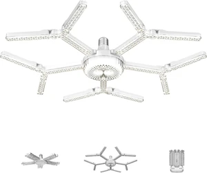 Deformable LED Garage Light, 10000 Lumens 100W Ceiling Light, E26 Screw in Ceiling Light, Snowflake Crystal Design, 6500K Daylight LED Shop Light for Garage Workshop Basement Gym, 1 Pack